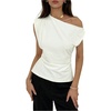 image:imageMakeMeChic Womens Summer Off The Shoulder Asymmetrical Tank Top Cinched Waist Tie Back Business Casual TopsWhite