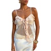 image:imageMakeMeChic Womens Summer Sequin Crop Tops Sparkly Tie Front Ruffle Party Night Out Cami TopApricot