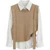 image:imageMakeMeChic Womens Sweater Vest Knit Sleeveless Metal Button Retro Vintage TopsKhaki
