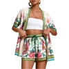 image:imageMakeMeChic Womens Two Piece Sets Summer Tropical Vacation Outfits Boho Floral Kimono Tops Shorts SetMulticolor