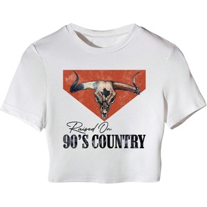 image:imageMAKEMECHIC Womens Cow Print Crop Tops Short Sleeve Western Country Concert Tee TopWhite C