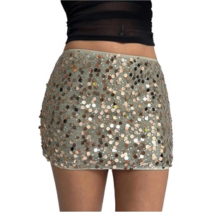 image:imageMAKEMECHIC Womens Floral Sequin Sparkly Mini Skirt Low Waist Bodycon Party Short SkirtsGold Green