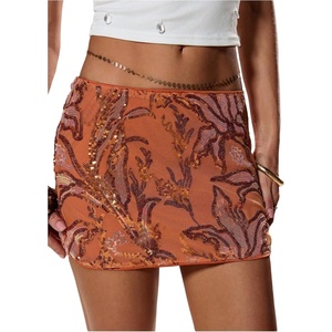 image:imageMAKEMECHIC Womens Floral Sequin Sparkly Mini Skirt Low Waist Bodycon Party Short SkirtsOrange