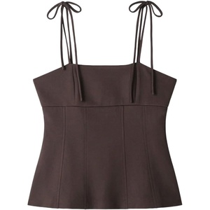 image:imageMAKEMECHIC Womens Sleeveless Cami Top Tie Shoulder Spaghetti Strap Backless Summer Y2K Crop TopsBrown
