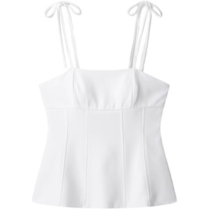 image:imageMAKEMECHIC Womens Sleeveless Cami Top Tie Shoulder Spaghetti Strap Backless Summer Y2K Crop TopsWhite