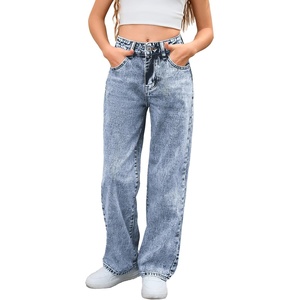 image:imageMakeMeChic Girls Baggy Straight Leg Jeans High Elastic Waisted Denim Pants Y2K Boyfriend Skater Streetwear 416YMedium Wash B