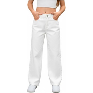 image:imageMakeMeChic Girls Baggy Straight Leg Jeans High Elastic Waisted Denim Pants Y2K Boyfriend Skater Streetwear 416YWhite
