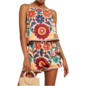 image:imageMakeMeChic Womens 2 Piece Sets 2026 Summer Matching Lounge Short Set Tropical Resort Travel Vacation OutfitsMulticolor