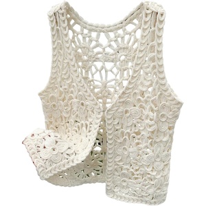 image:imageMakeMeChic Womens Boho Crochet Vest Tops Hollow Out Sleeveless Knit Beach Vacation TopsApricot
