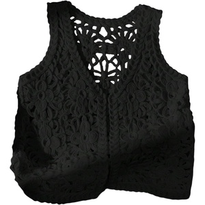 image:imageMakeMeChic Womens Boho Crochet Vest Tops Hollow Out Sleeveless Knit Beach Vacation TopsBlack