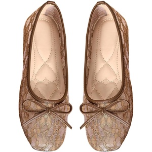 image:imageMakeMeChic Womens Bow Knot Polka Dots Ballet Flat Lace Mesh Beaded Closed Toe Summer Wedding ShoesApricot