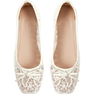 image:imageMakeMeChic Womens Bow Knot Polka Dots Ballet Flat Lace Mesh Beaded Closed Toe Summer Wedding ShoesBeige