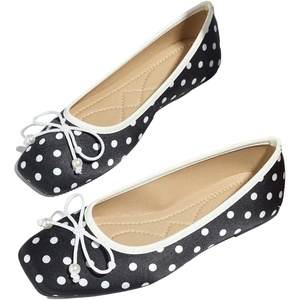 image:imageMakeMeChic Womens Bow Knot Polka Dots Ballet Flat Lace Mesh Beaded Closed Toe Summer Wedding ShoesBlack