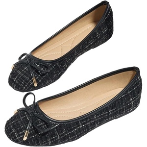 image:imageMakeMeChic Womens Bow Knot Polka Dots Ballet Flat Lace Mesh Beaded Closed Toe Summer Wedding ShoesBlack Plaid