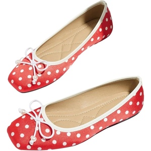 image:imageMakeMeChic Womens Bow Knot Polka Dots Ballet Flat Lace Mesh Beaded Closed Toe Summer Wedding ShoesRed