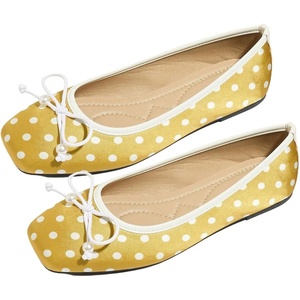 image:imageMakeMeChic Womens Bow Knot Polka Dots Ballet Flat Lace Mesh Beaded Closed Toe Summer Wedding ShoesYellow