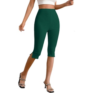 image:imageMakeMeChic Womens Capri Pants High Waisted Elastic Leggings Casual Yoga Going Out Dressy Capri PantsDark Green