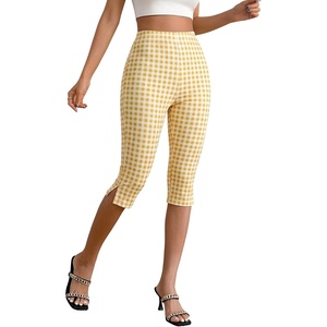image:imageMakeMeChic Womens Capri Pants High Waisted Elastic Leggings Casual Yoga Going Out Dressy Capri PantsYellow