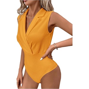 image:imageMakeMeChic Womens Collared Bodysuits Wrap V Neck Sleeveless Dressy Business Casual Blouse TopsYellow