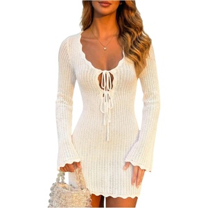 image:imageMakeMeChic Womens Crochet Beach Cover Ups Bathing Suit Swimsuit Coverup Mini DressPlain White
