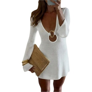 image:imageMakeMeChic Womens Crochet Beach Cover Ups Bathing Suit Swimsuit Coverup Mini DressPure White