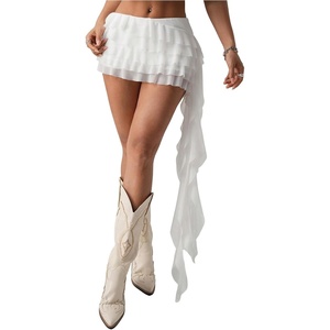 image:imageMakeMeChic Womens Cute Fall Ruffle Tiered Mini Skirt Low Waisted Asymmetrical SkortsWhite