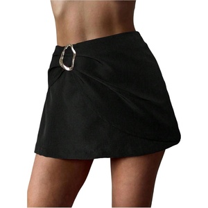 image:imageMakeMeChic Womens Elegant Fall Mini Skirt Wrap A Line Metal Buckle Short SkortsBlack