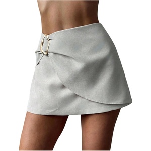image:imageMakeMeChic Womens Elegant Fall Mini Skirt Wrap A Line Metal Buckle Short SkortsWhite