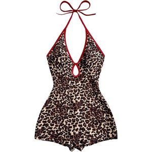 image:imageMakeMeChic Womens Halter Short Rompers Summer One Piece Jumpsuits Backless ShapewearLeopard Print