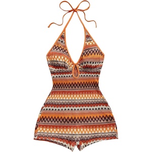 image:imageMakeMeChic Womens Halter Short Rompers Summer One Piece Jumpsuits Backless ShapewearStriped Multicolor