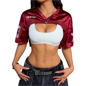 image:imageMakeMeChic Womens Jersey Shirts Y2k Graphic Tees Oversized Crop Tops Shrugs StreetwearBurgundy