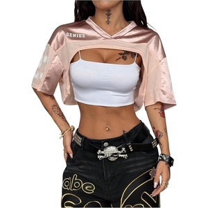 image:imageMakeMeChic Womens Jersey Shirts Y2k Graphic Tees Oversized Crop Tops Shrugs StreetwearPink a