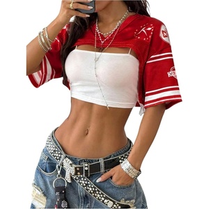 image:imageMakeMeChic Womens Jersey Shirts Y2k Graphic Tees Oversized Crop Tops Shrugs StreetwearRed