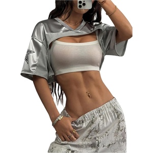 image:imageMakeMeChic Womens Jersey Shirts Y2k Graphic Tees Oversized Crop Tops Shrugs StreetwearSilver