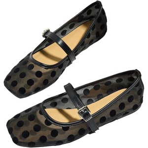 image:imageMakeMeChic Womens Lace Mesh Ballet Flats Comfortable Summer Dressy Flats Square Closed Toe ShoesBlack Dots