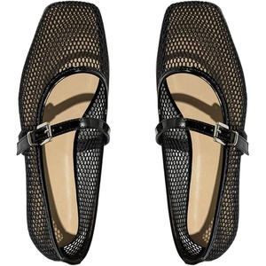image:imageMakeMeChic Womens Lace Mesh Ballet Flats Comfortable Summer Dressy Flats Square Closed Toe ShoesBlack Solid