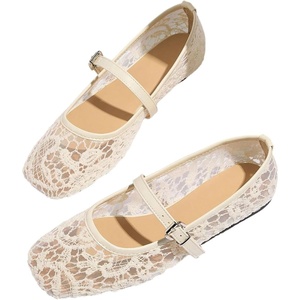 image:imageMakeMeChic Womens Lace Mesh Ballet Flats Comfortable Summer Dressy Flats Square Closed Toe ShoesWhite