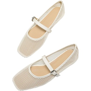 image:imageMakeMeChic Womens Lace Mesh Ballet Flats Comfortable Summer Dressy Flats Square Closed Toe ShoesWhite N