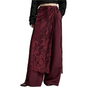 image:imageMakeMeChic Womens Lace Skirt Floral Mesh Wrap Tie Side Elegant Coverup Fall SkirtsBurgundy