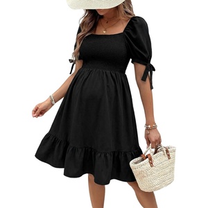 image:imageMakeMeChic Womens Maternity Dress Summer Beach Sundress Floral Puff Sleeve Baby Shower DressBlack