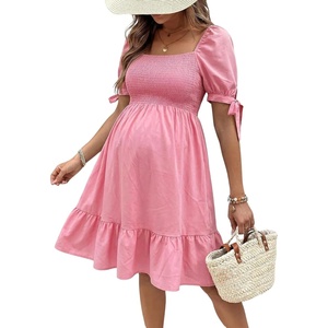 image:imageMakeMeChic Womens Maternity Dress Summer Beach Sundress Floral Puff Sleeve Baby Shower DressDusty Pink