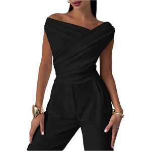 image:imageMakeMeChic Womens Off The Shoulder Tops Summer Blouses Asymmetrical Dressy TopsBlack
