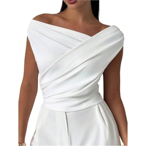image:imageMakeMeChic Womens Off The Shoulder Tops Summer Blouses Asymmetrical Dressy TopsWhite