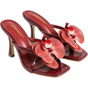 image:imageMakeMeChic Womens Open Toe Floral Kitten Heels Flower Summer Beach SandalsBurgundy
