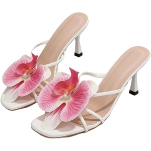 image:imageMakeMeChic Womens Open Toe Floral Kitten Heels Flower Summer Beach SandalsHot Pink White