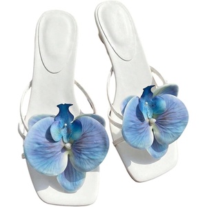 image:imageMakeMeChic Womens Open Toe Floral Kitten Heels Flower Summer Beach SandalsWhite Blue Flowers