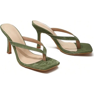 image:imageMakeMeChic Womens Pink Heels Kitten Heels Summer Leather Thong Strap Dressy Flip Flop SandalsGreen