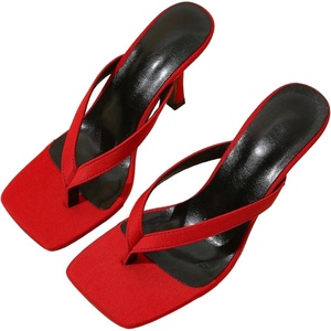 image:imageMakeMeChic Womens Pink Heels Kitten Heels Summer Leather Thong Strap Dressy Flip Flop SandalsRed
