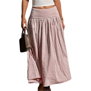 image:imageMakeMeChic Womens Plaid Gingham Maxi Skirt Low Waist Flowy Long SkirtsPink