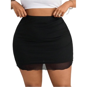 image:imageMakeMeChic Womens Plus Size Black Mini Skirts Summer Ruched High Waisted Sexy Bodycon Short SkirtsBlack Mesh